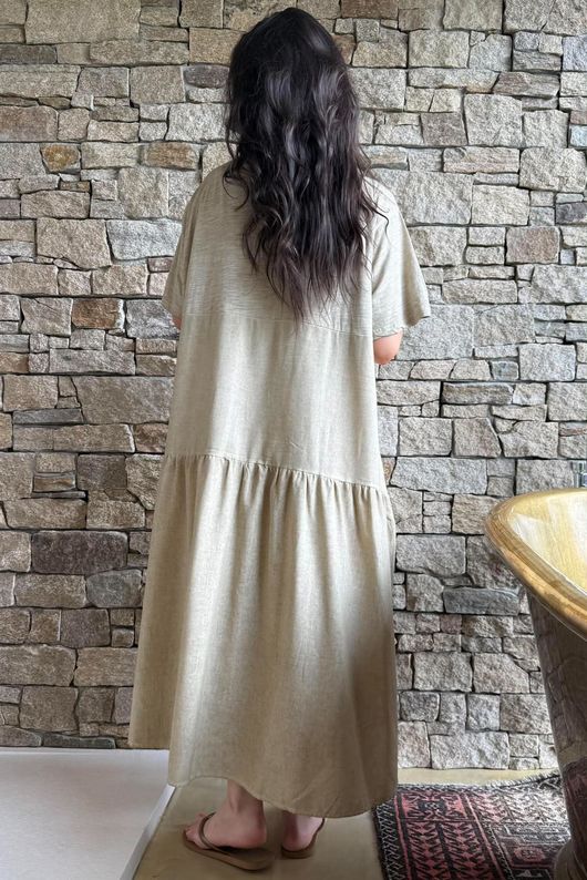 Rustic Nature Linen Blend Smock T Shirt Dress Washed Cedar